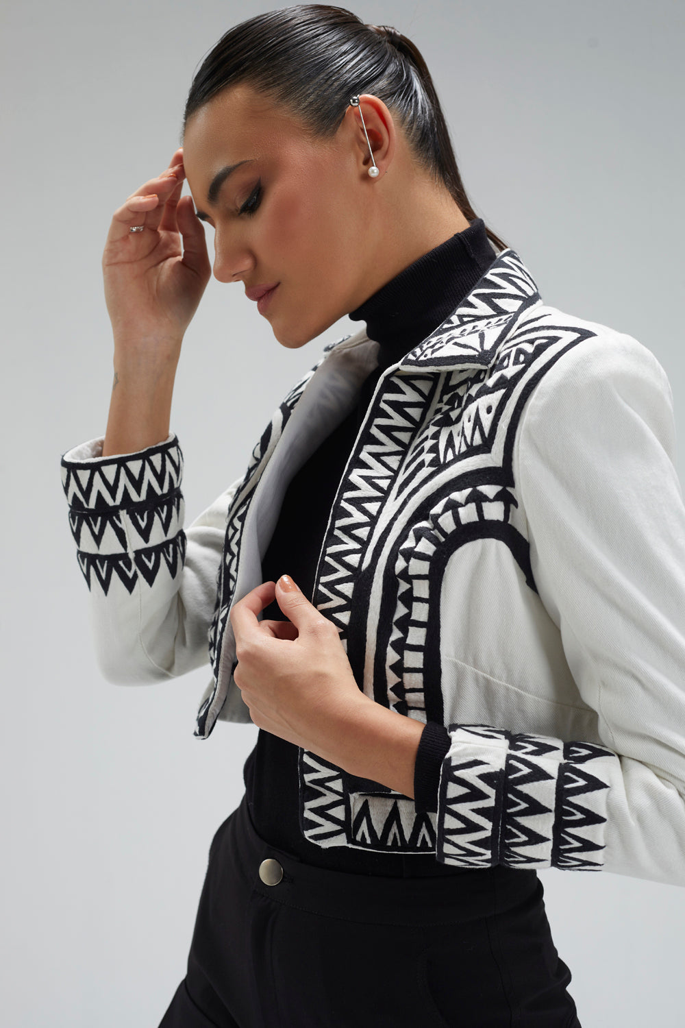 Black And White Crop Jacket