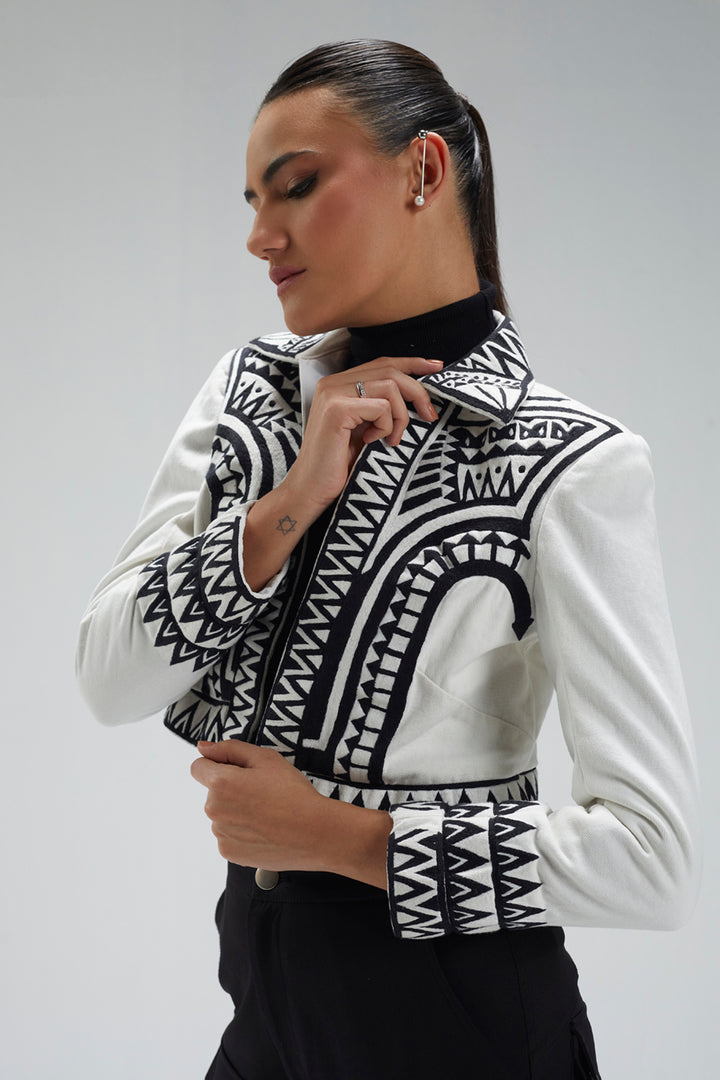 Black And White Crop Jacket