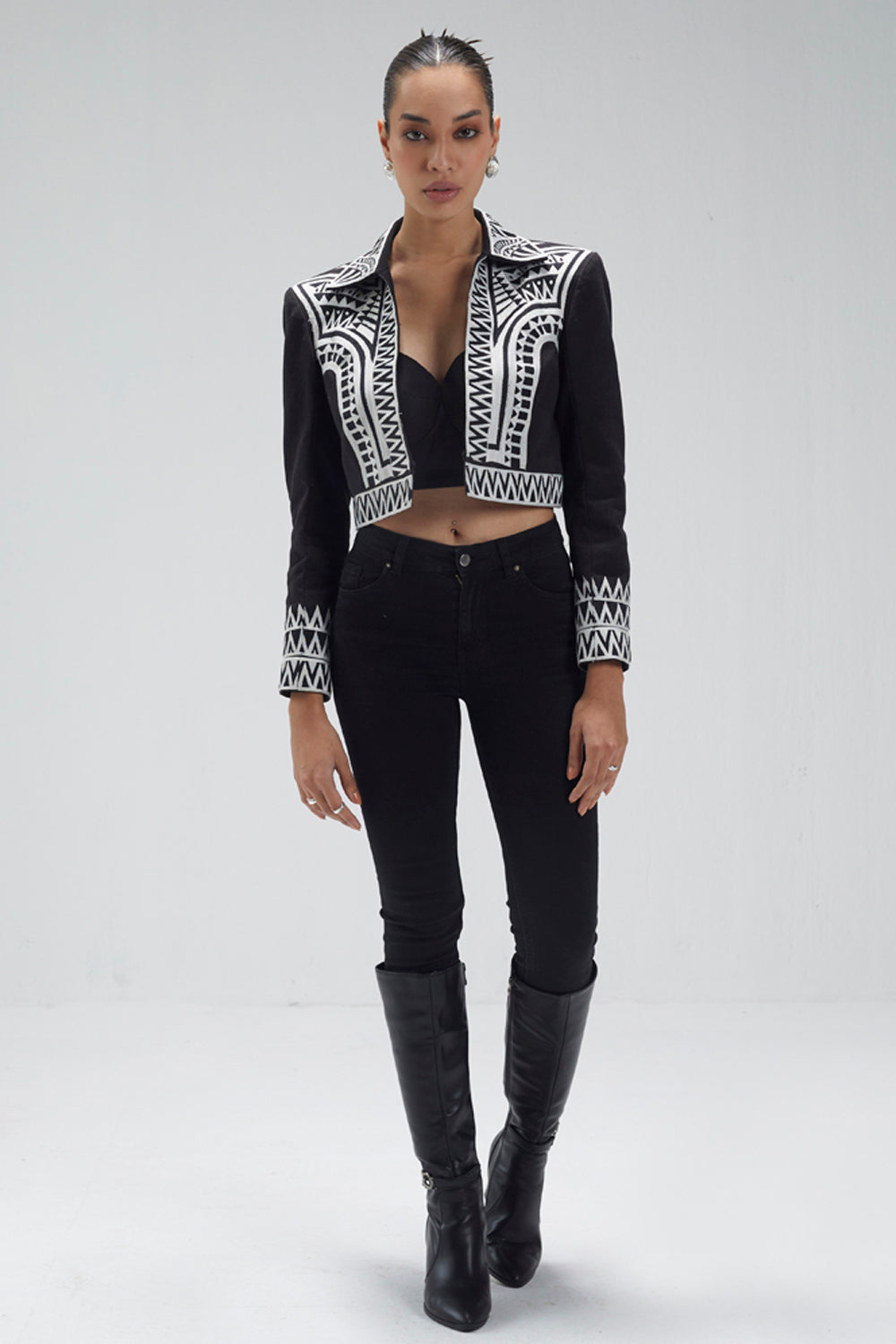 Black And White Crop Jacket