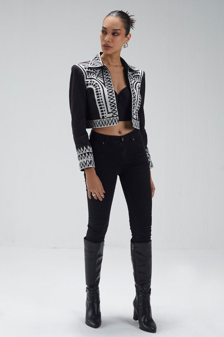 Black And White Crop Jacket