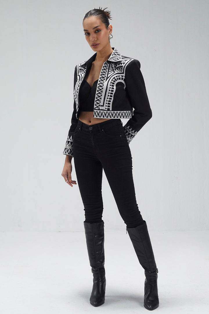 Black And White Crop Jacket