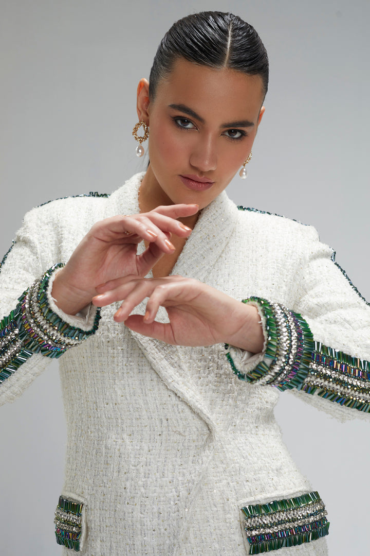 White Double Breasted Blazer Set