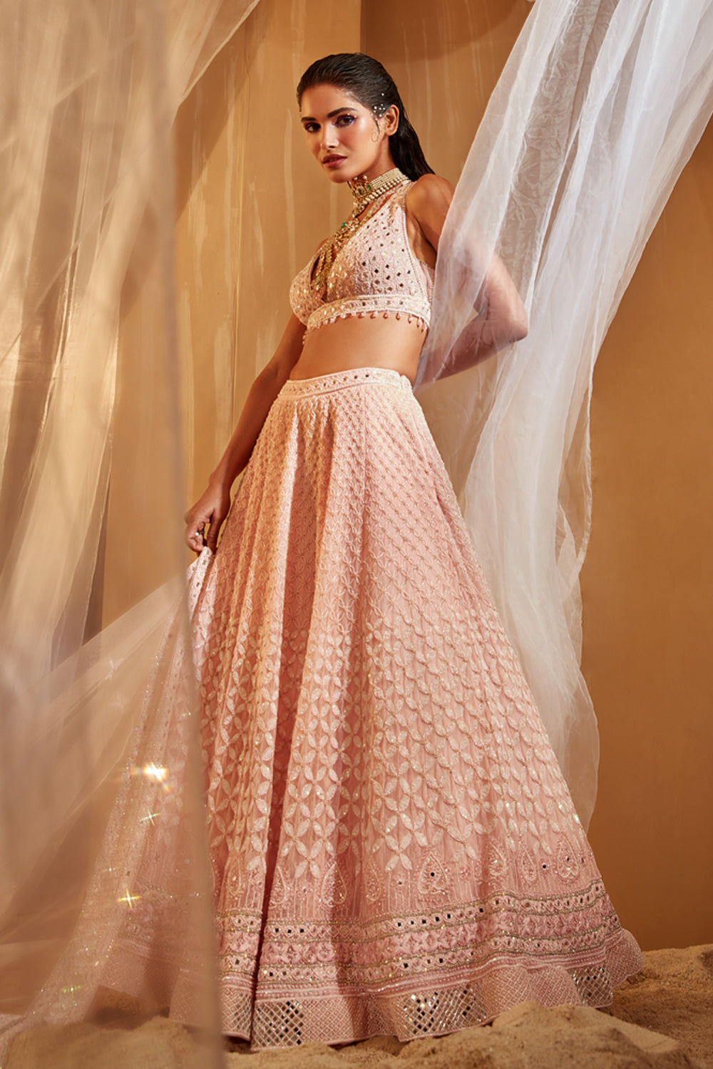 Pink Embroidered Lehenga Set