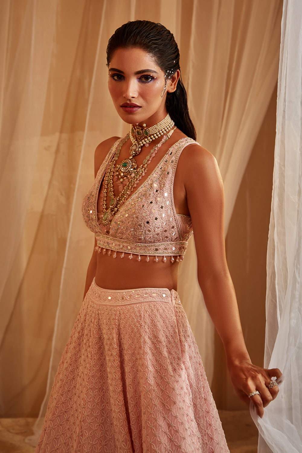 Pink Embroidered Lehenga Set