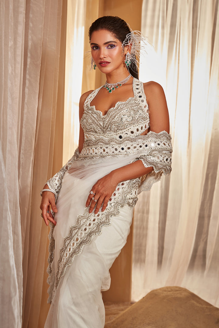 Ivory Embellished Saree Set