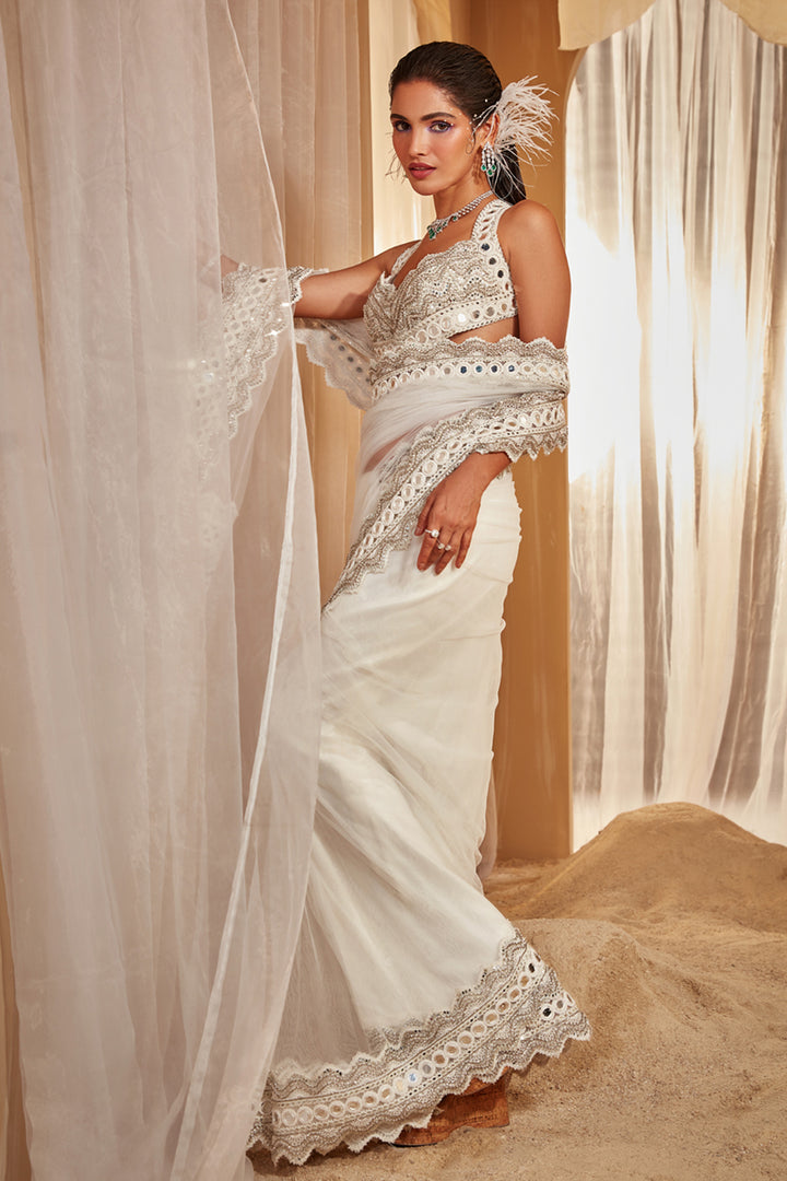 Ivory Embellished Saree Set