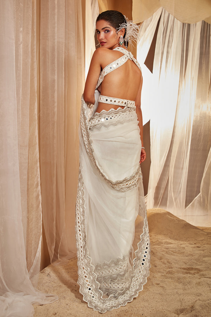 Ivory Embellished Saree Set