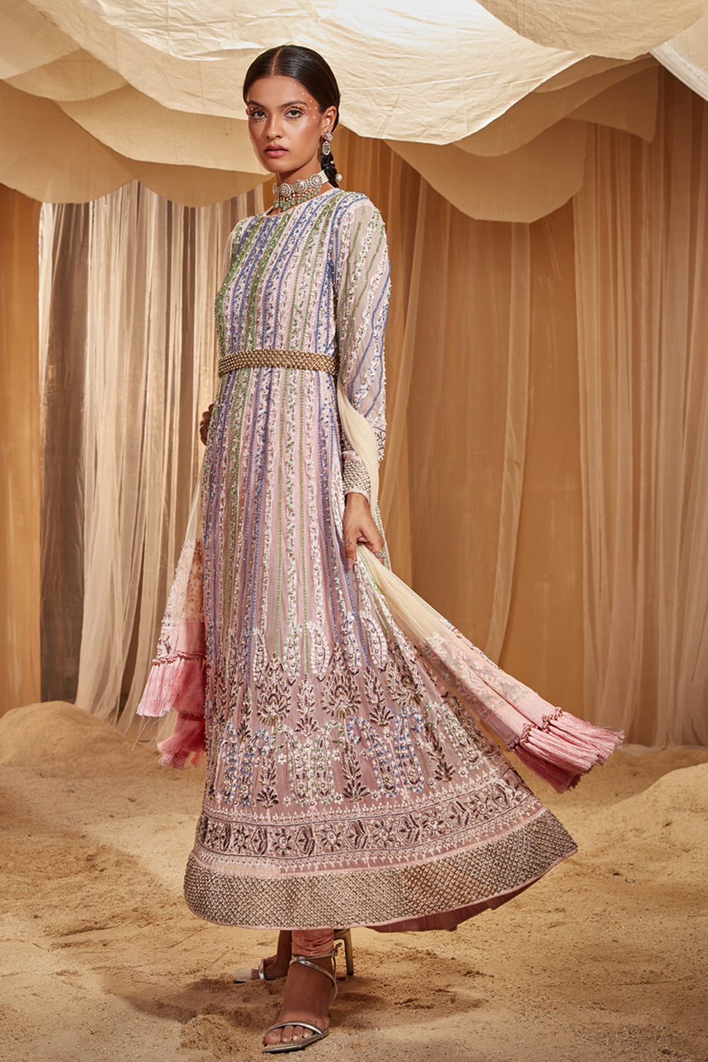 Multicolour Embroidered Anarkali Set