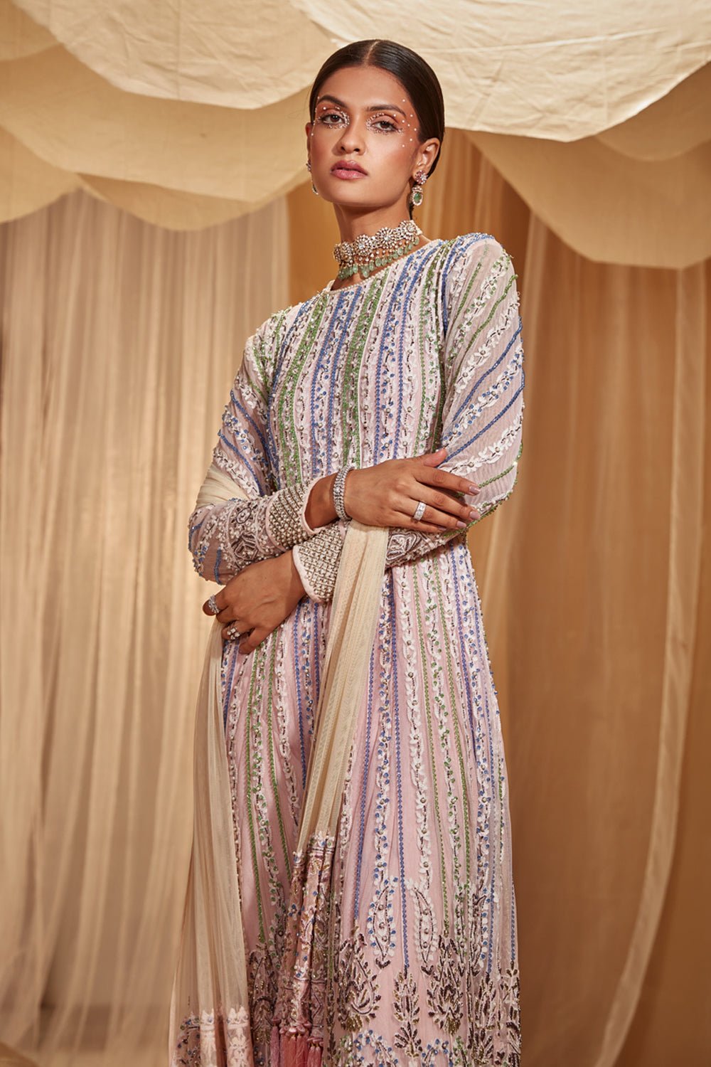 Multicolour Embroidered Anarkali Set