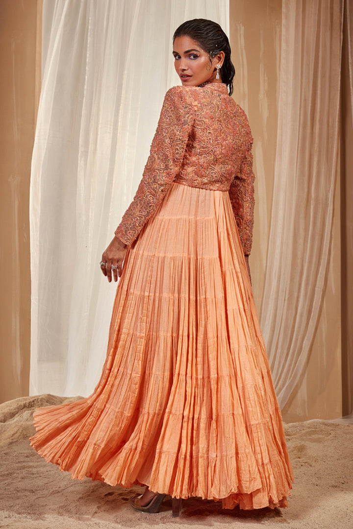 Peach Crinkled Anarkali Set