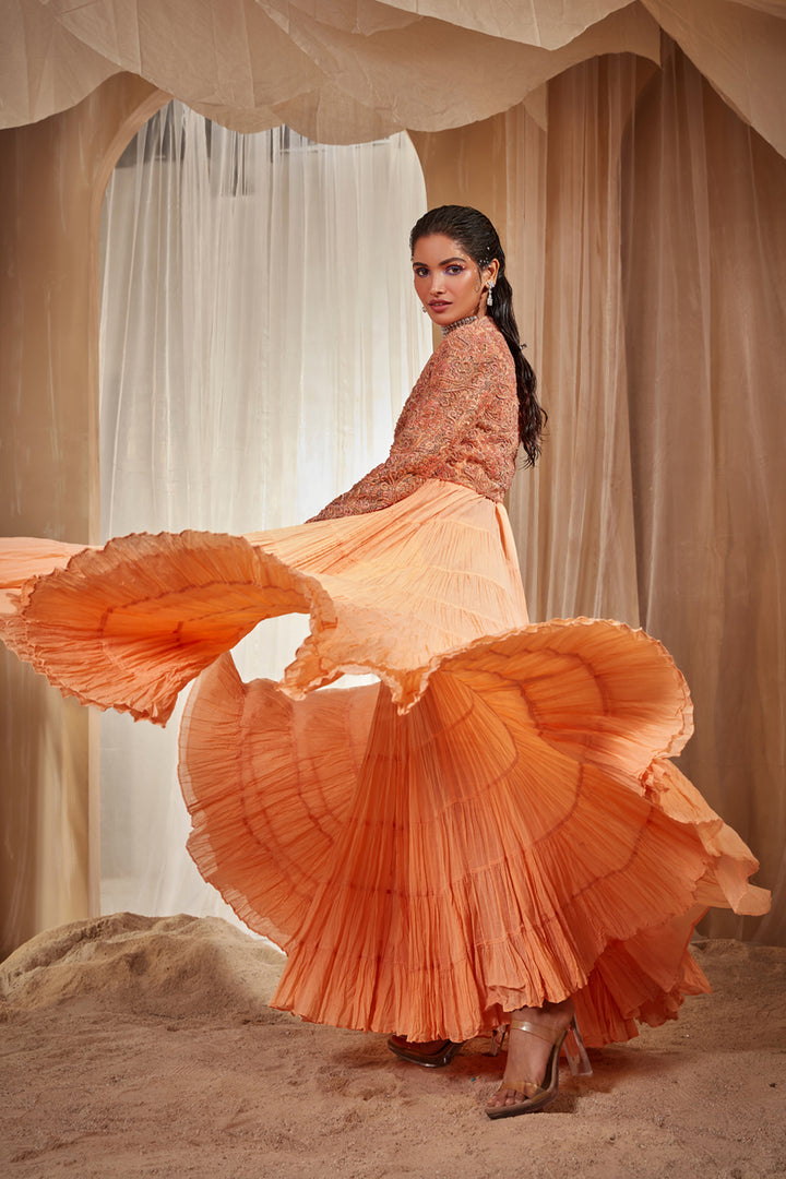 Peach Crinkled Anarkali Set