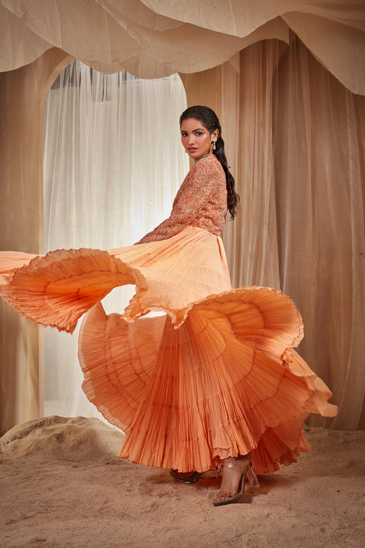 Peach Crinkled Anarkali Set