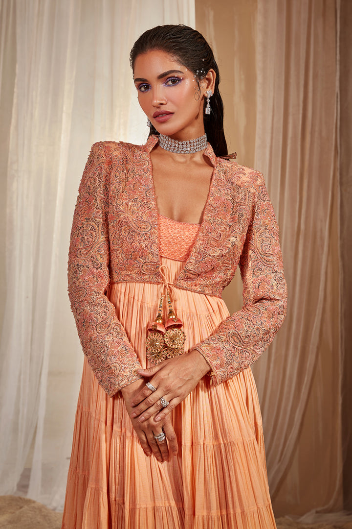 Peach Crinkled Anarkali Set