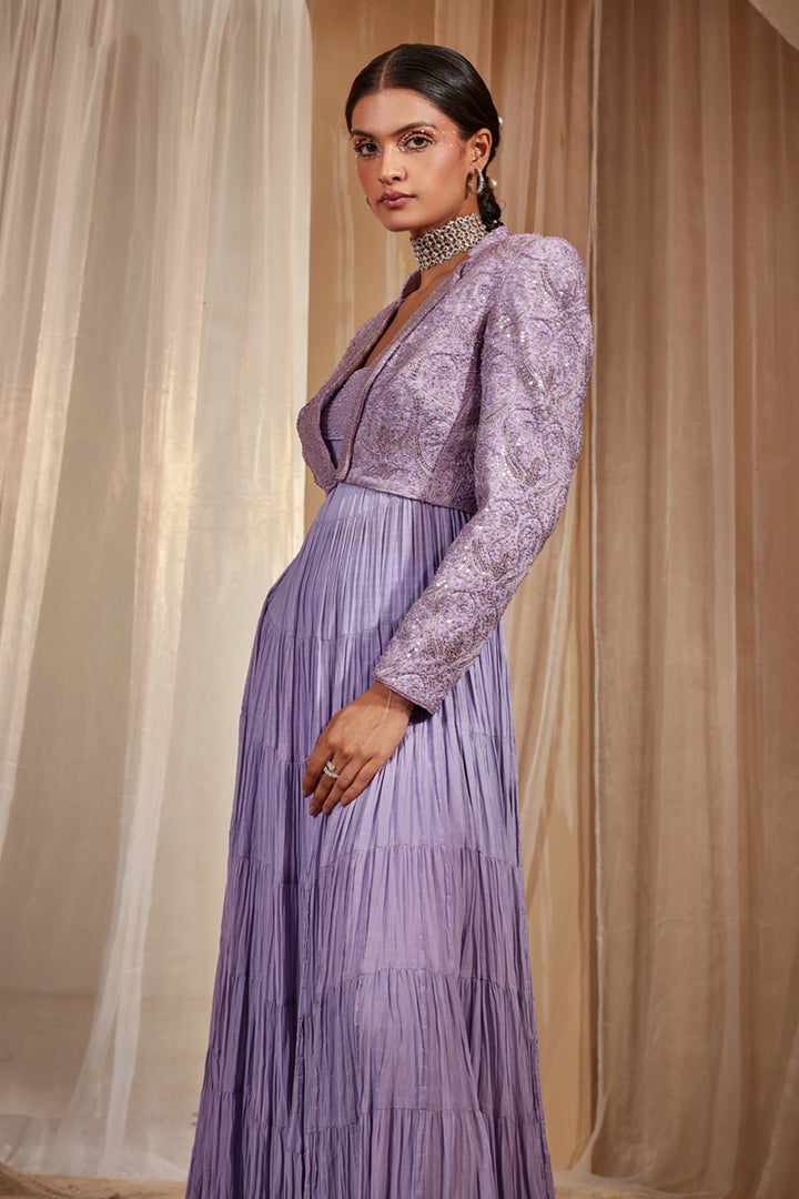 Lilac Embellished Anarkali Set