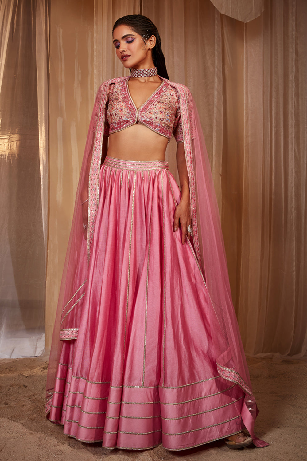 Pink Embroidered Lehenga Set