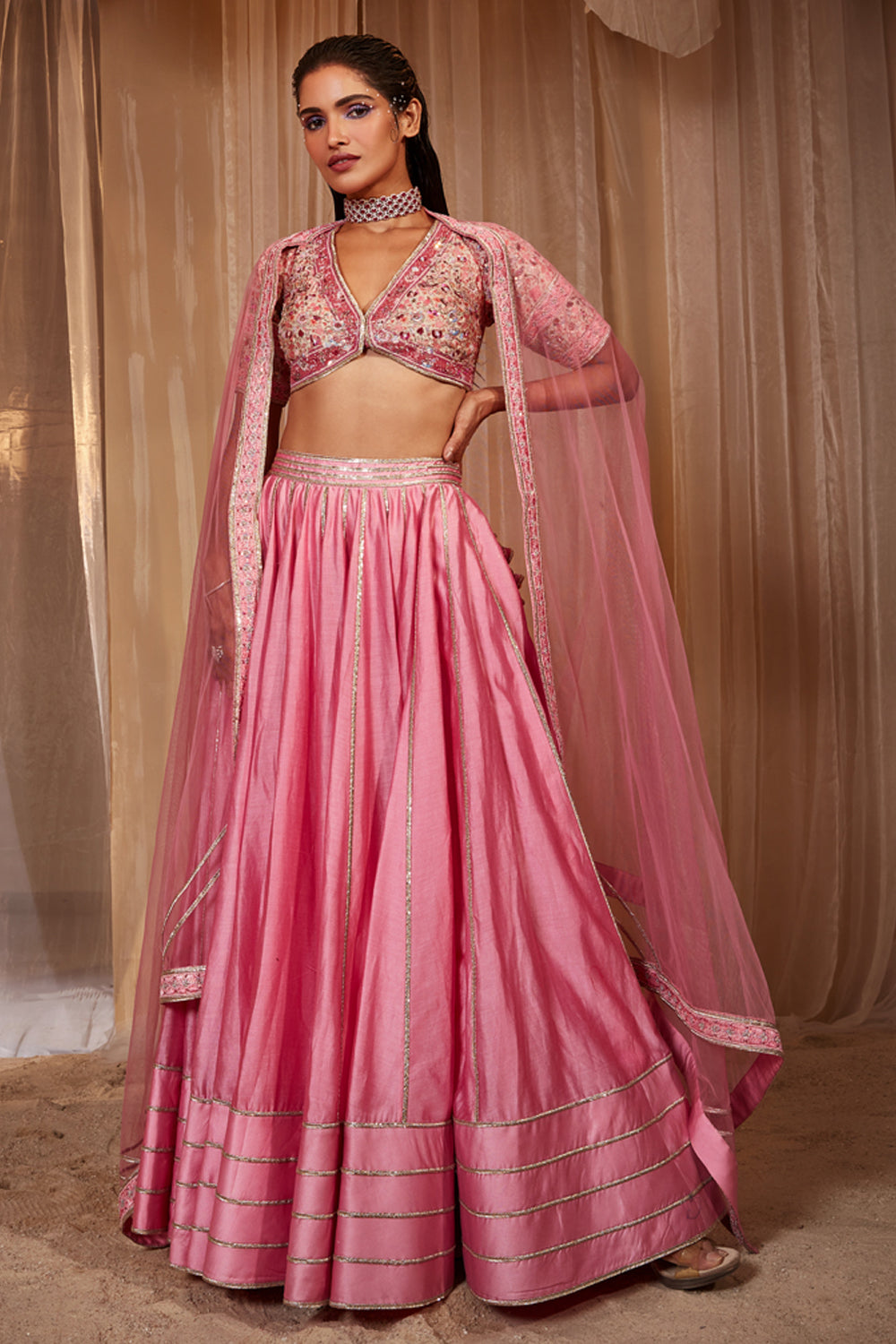 Pink Embroidered Lehenga Set