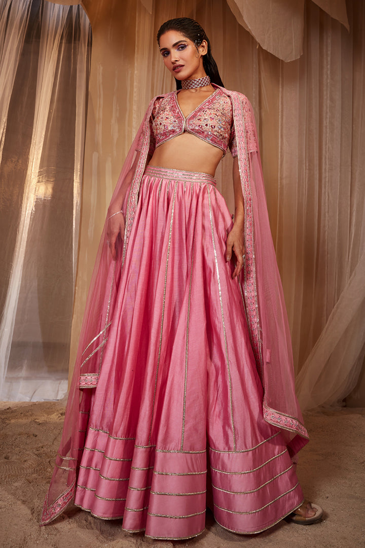 Pink Embroidered Lehenga Set