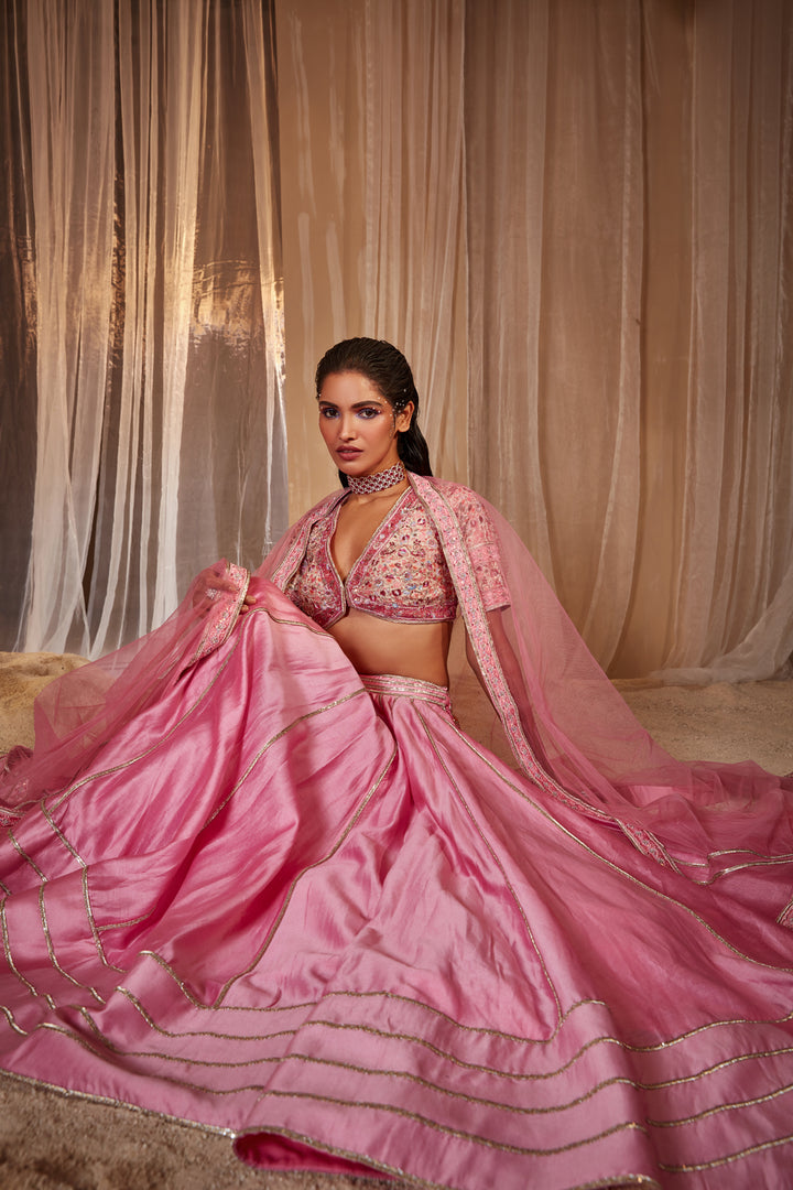 Pink Embroidered Lehenga Set