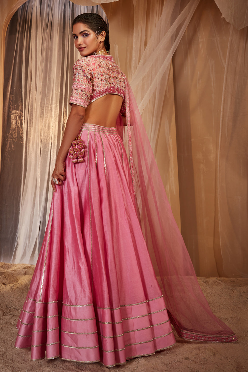 Pink Embroidered Lehenga Set