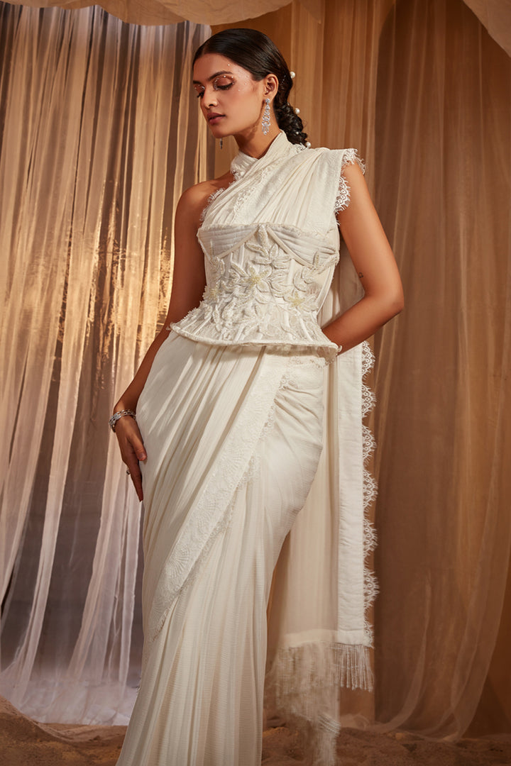 Ivory Draped Saree Set