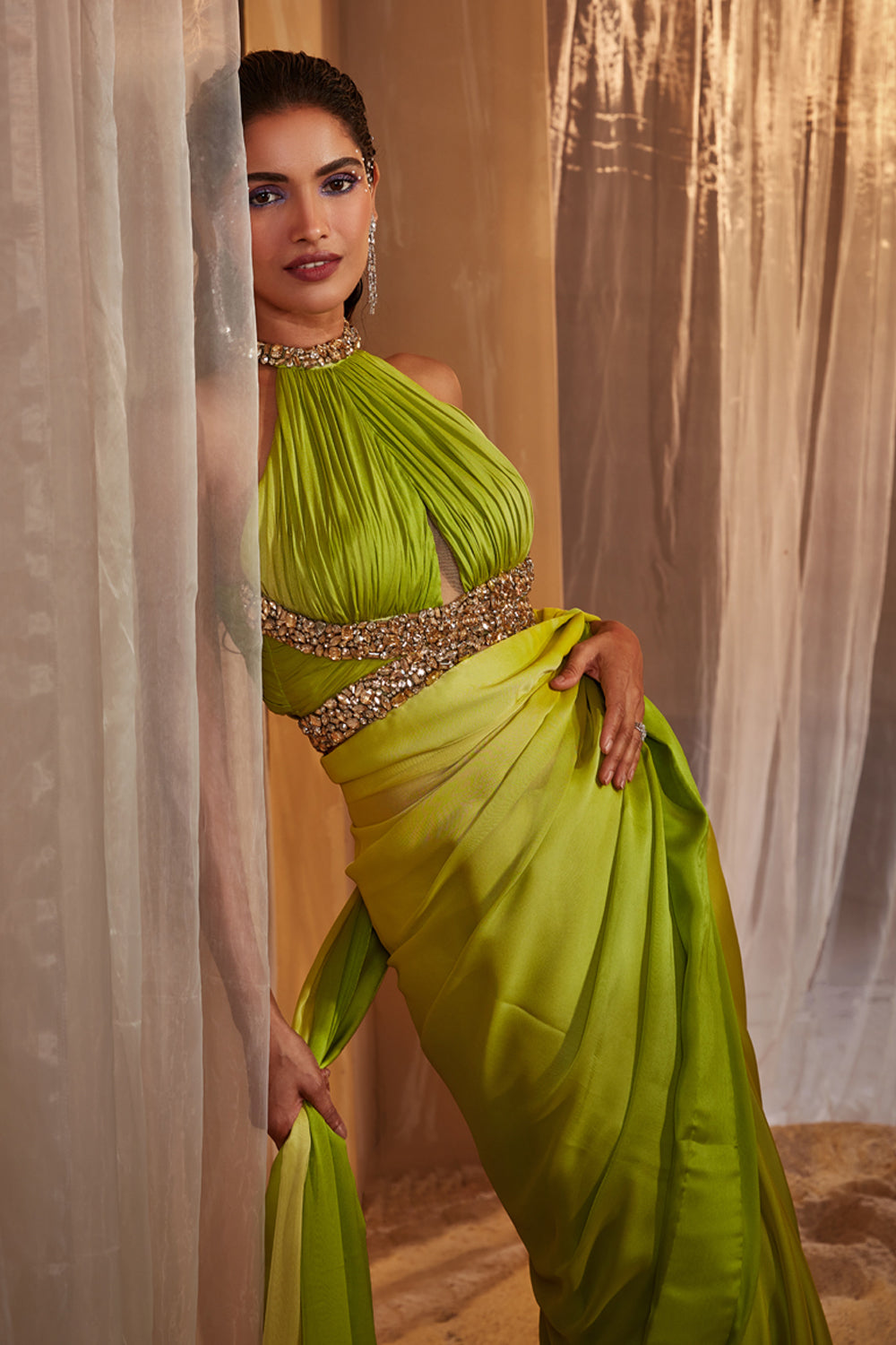 Green Ombre Shaded Saree Set