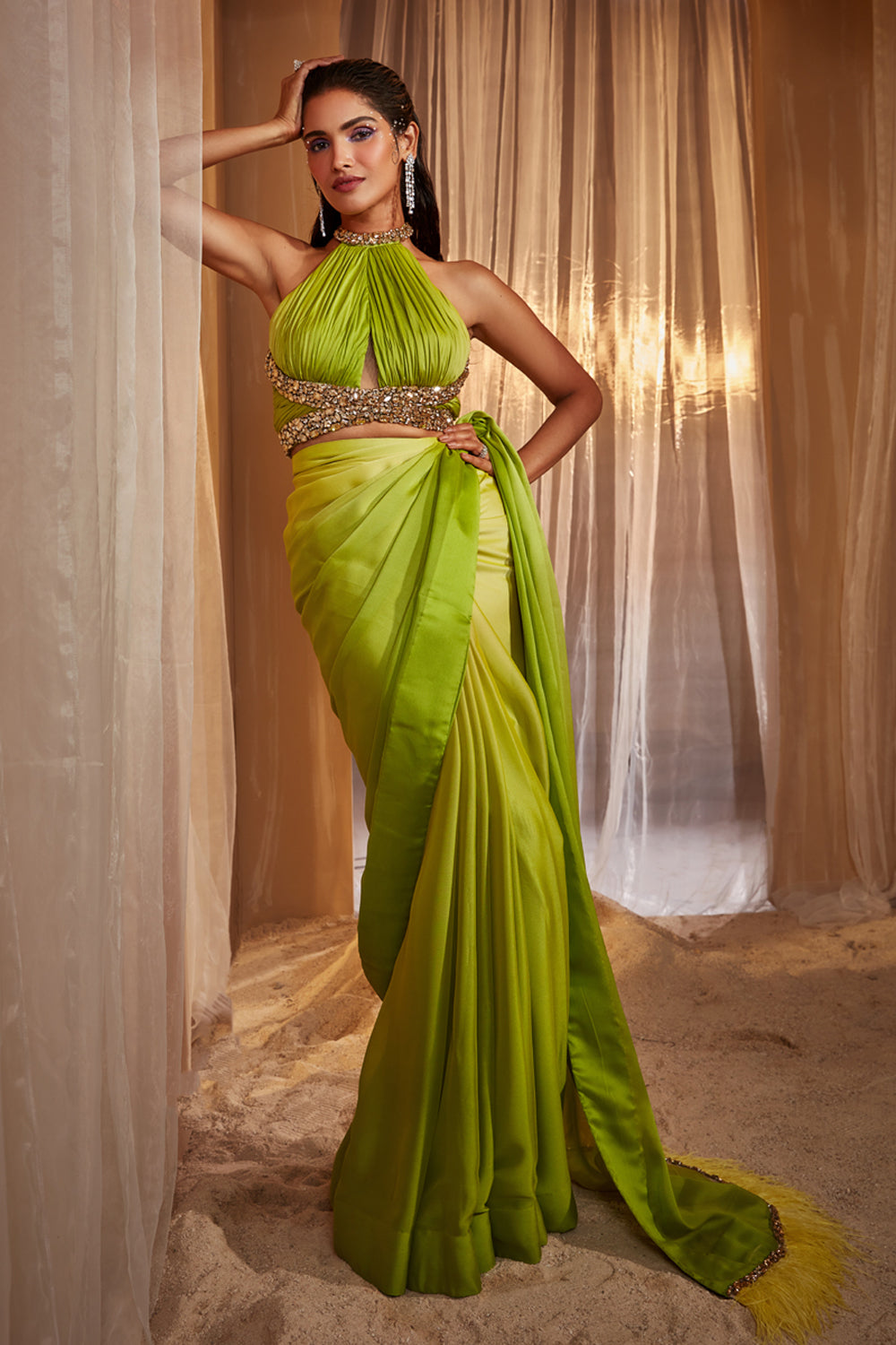 Green Ombre Shaded Saree Set