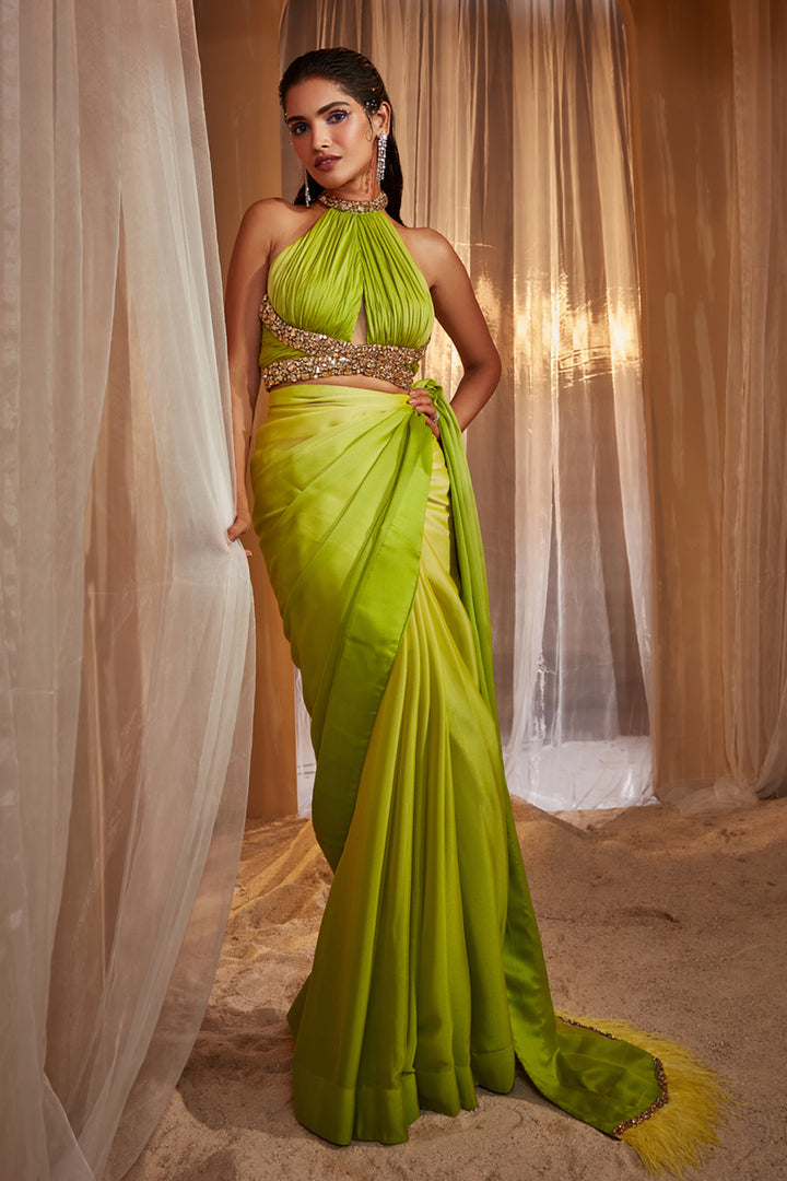 Green Ombre Shaded Saree Set