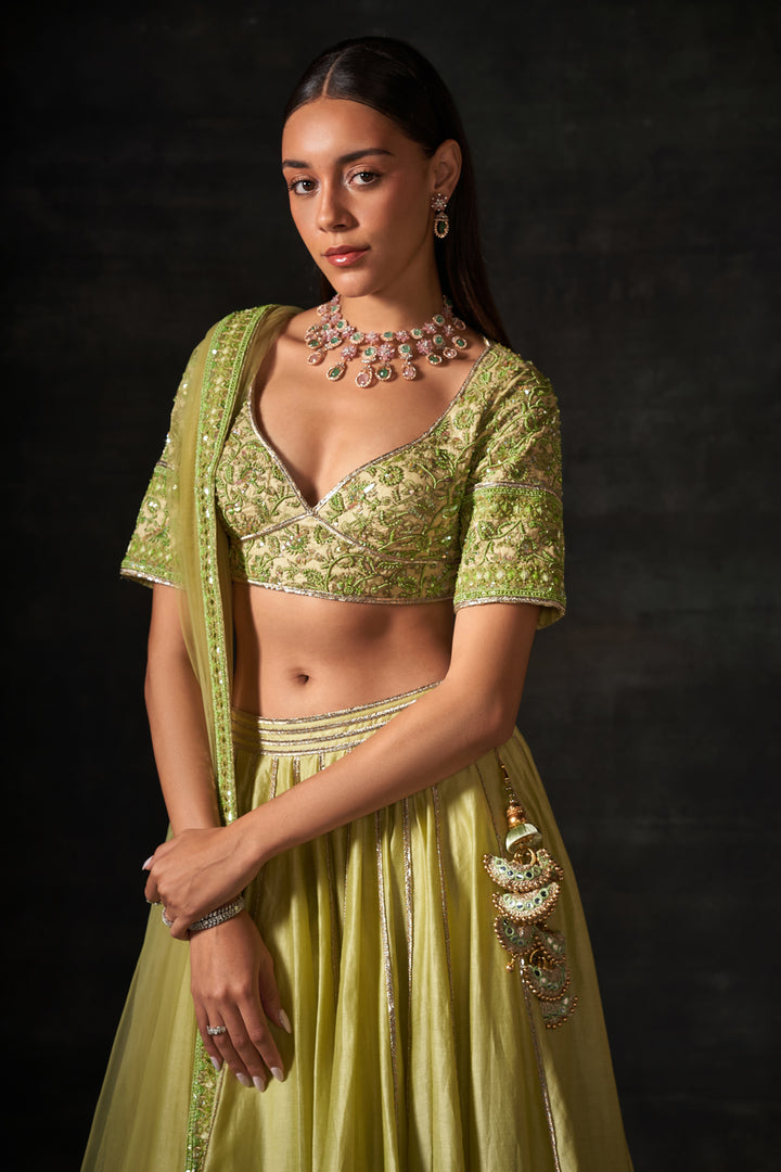 Green Embellished Lehenga Set