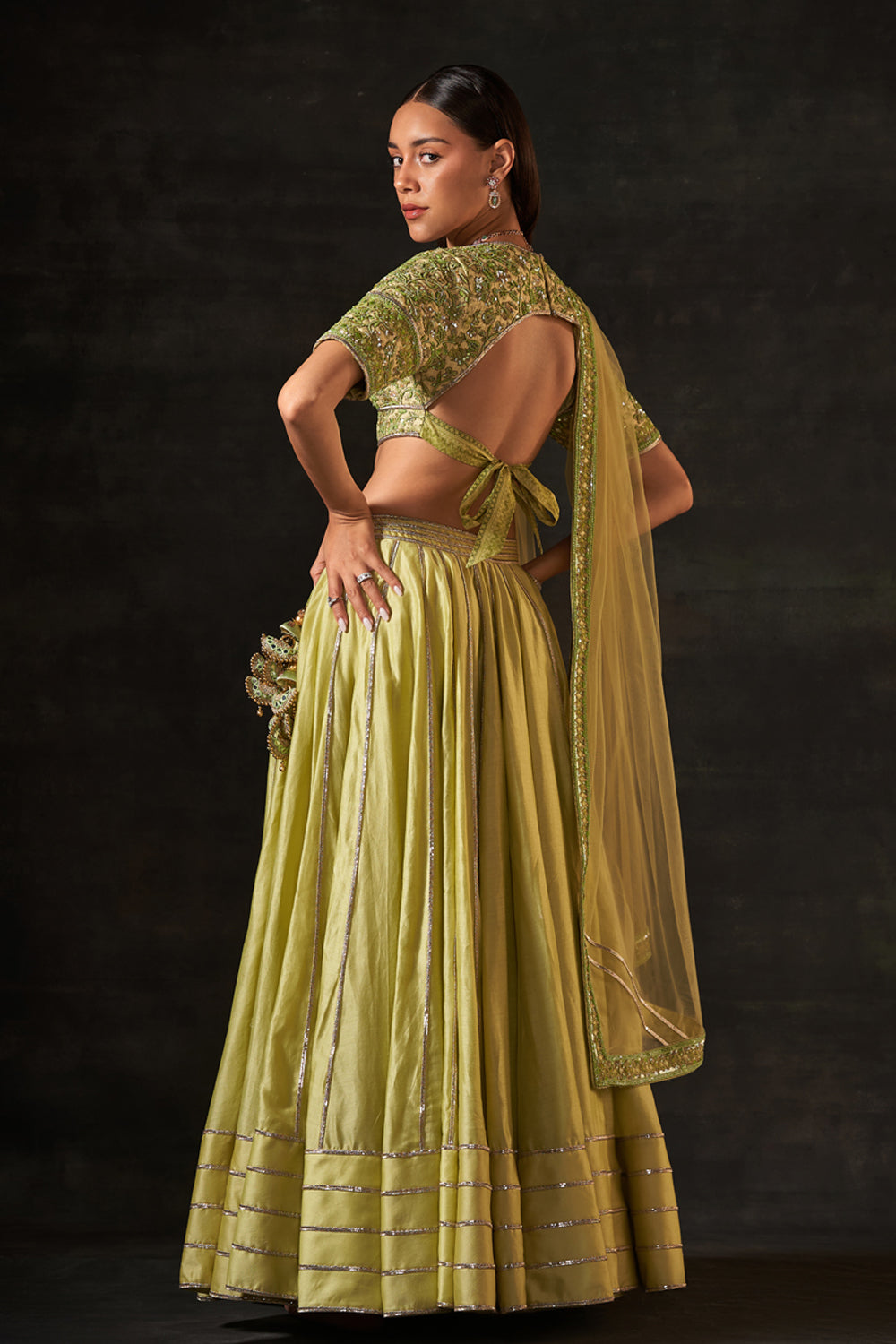 Green Embellished Lehenga Set