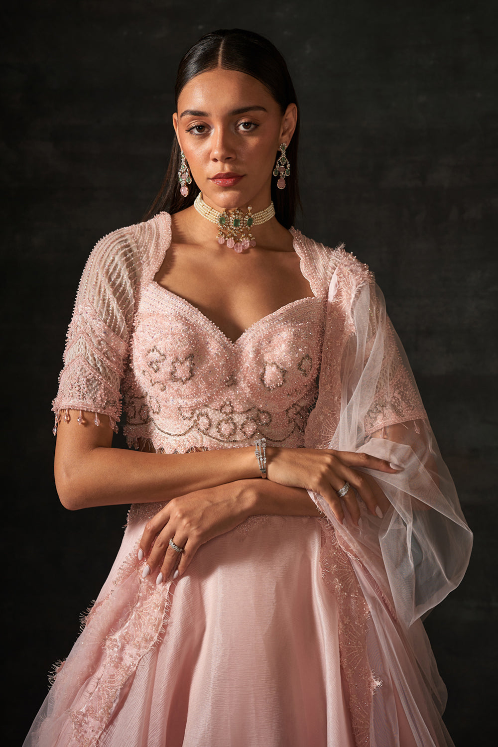 Pink Embroidered Lehenga Set