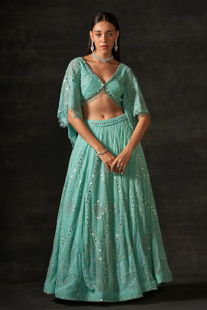 Sage Green Embroidered Lehenga Set