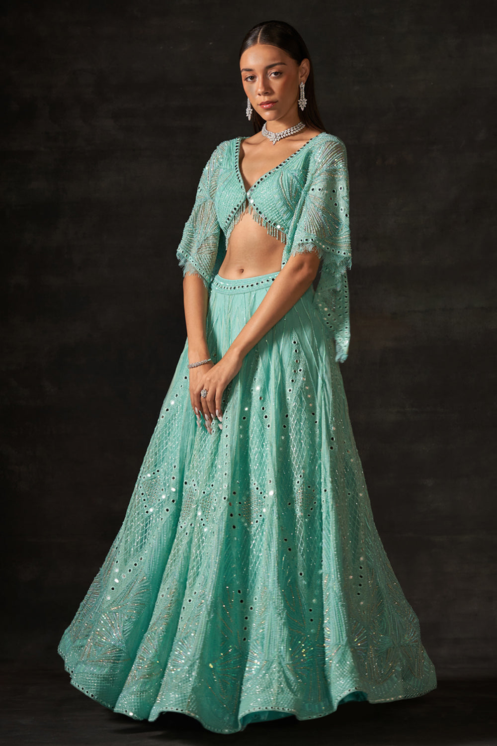 Sage Green Embroidered Lehenga Set