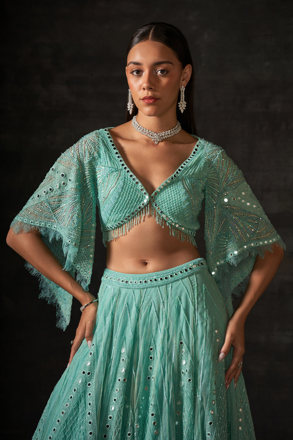 Sage Green Embroidered Lehenga Set