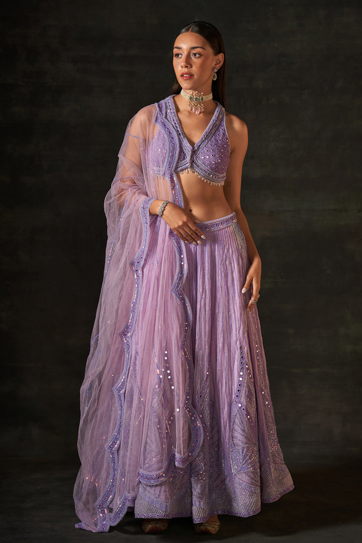 Lilac Embroidered Lehenga Set