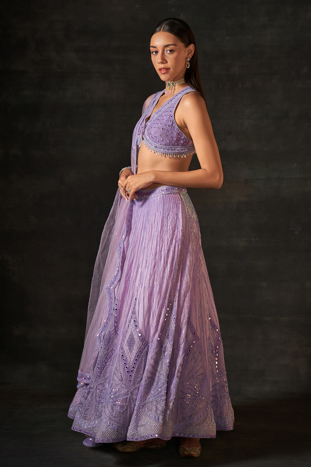 Lilac Embroidered Lehenga Set