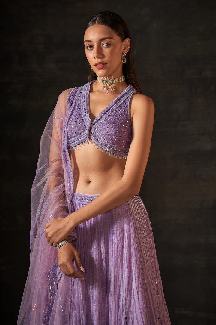 Lilac Embroidered Lehenga Set