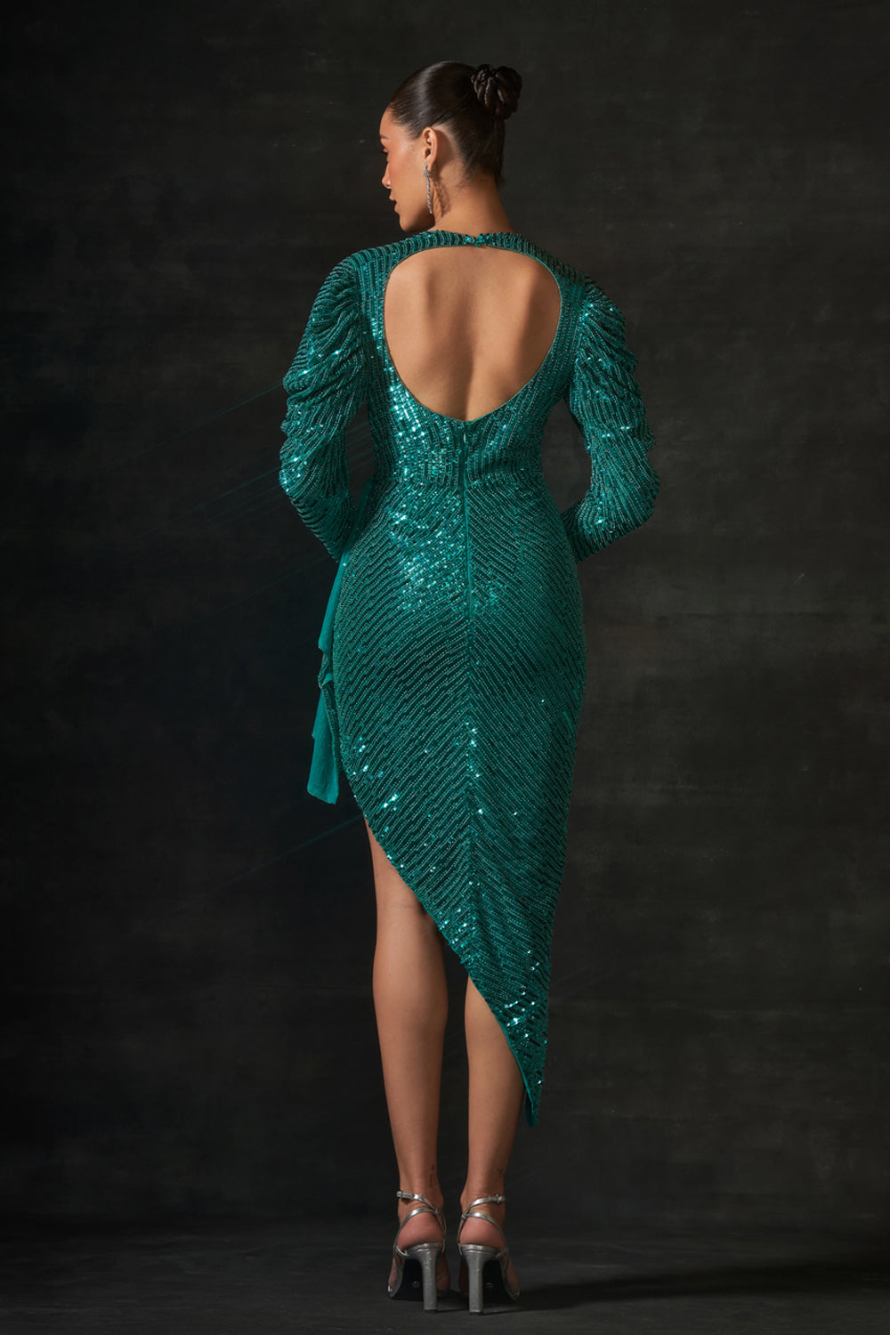 Green Sequin Drape Dress