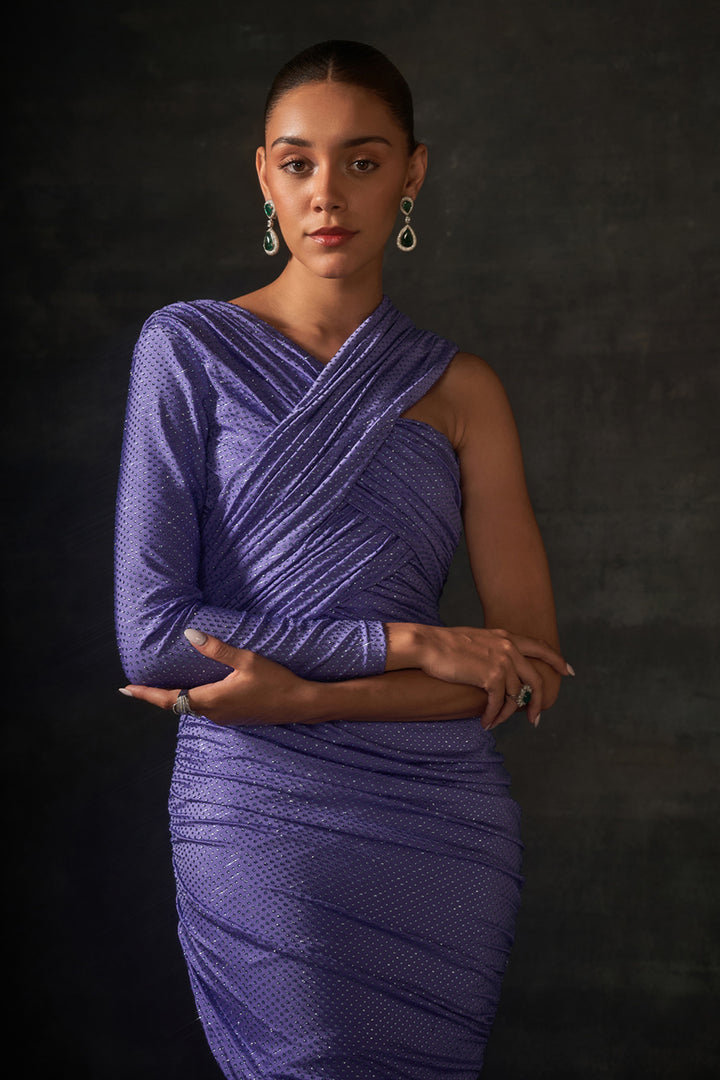 Lilac One Shoulder Drape Dress