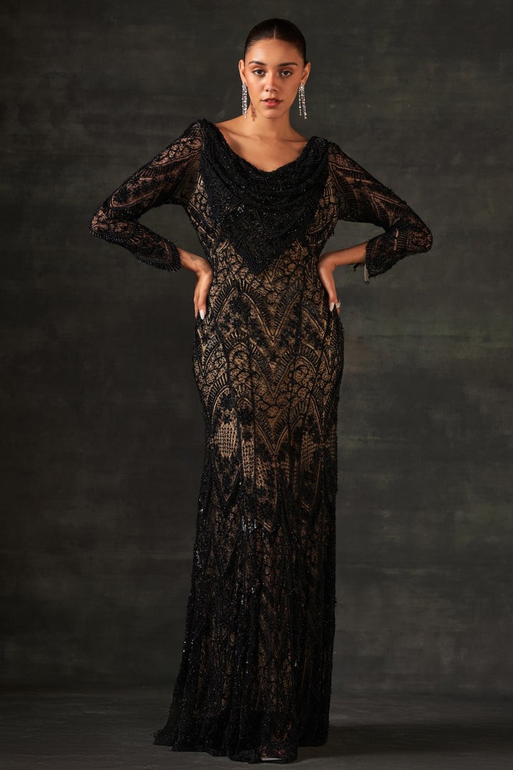 Black Embroidered Gown