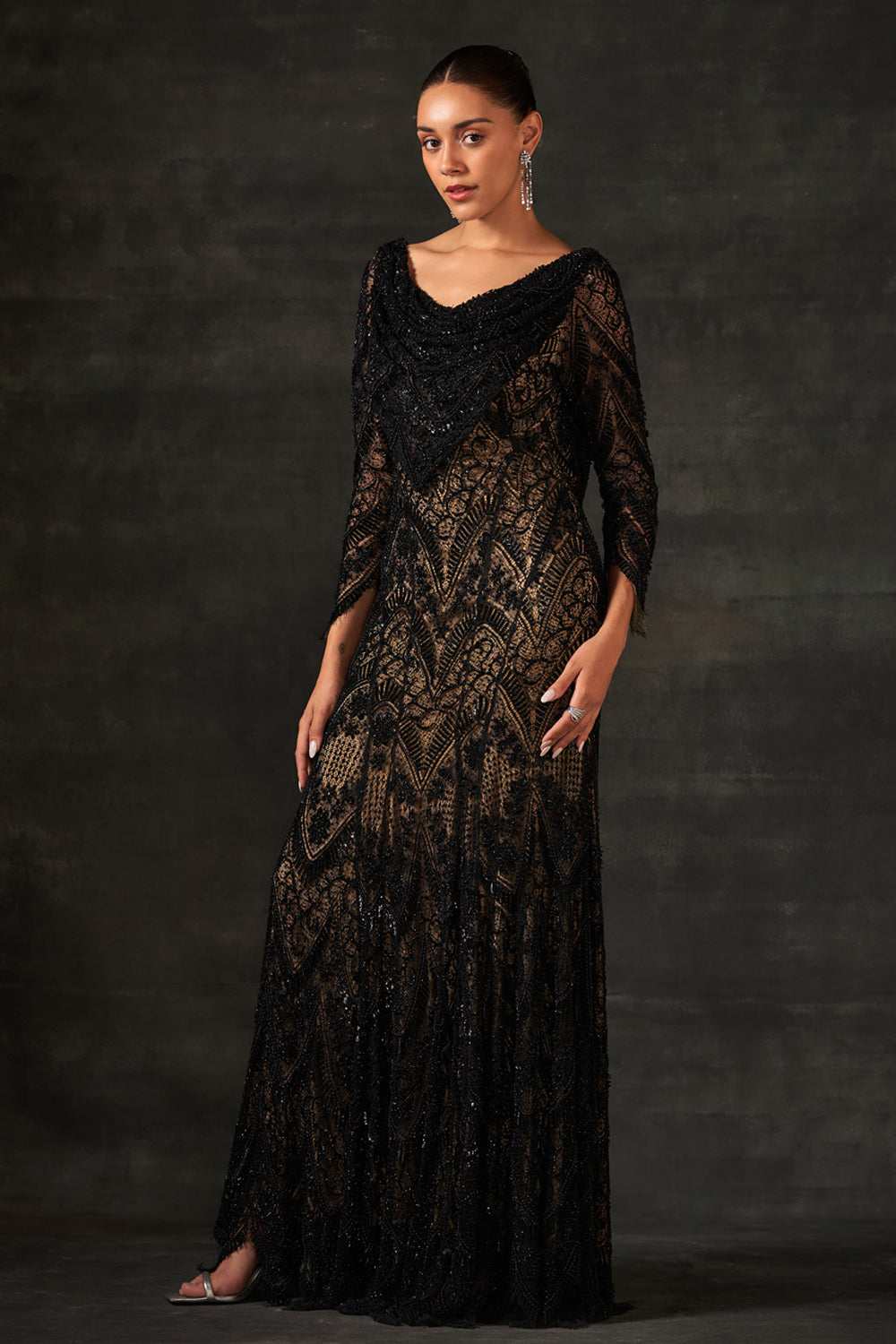 Black Embroidered Gown