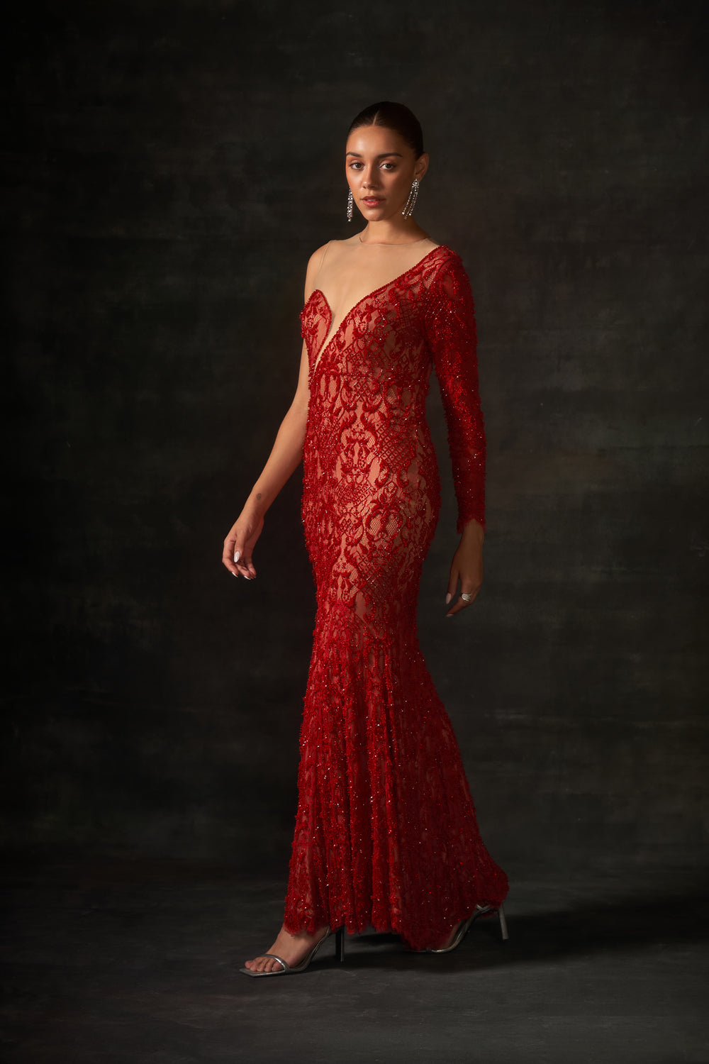 Red One Shoulder Gown