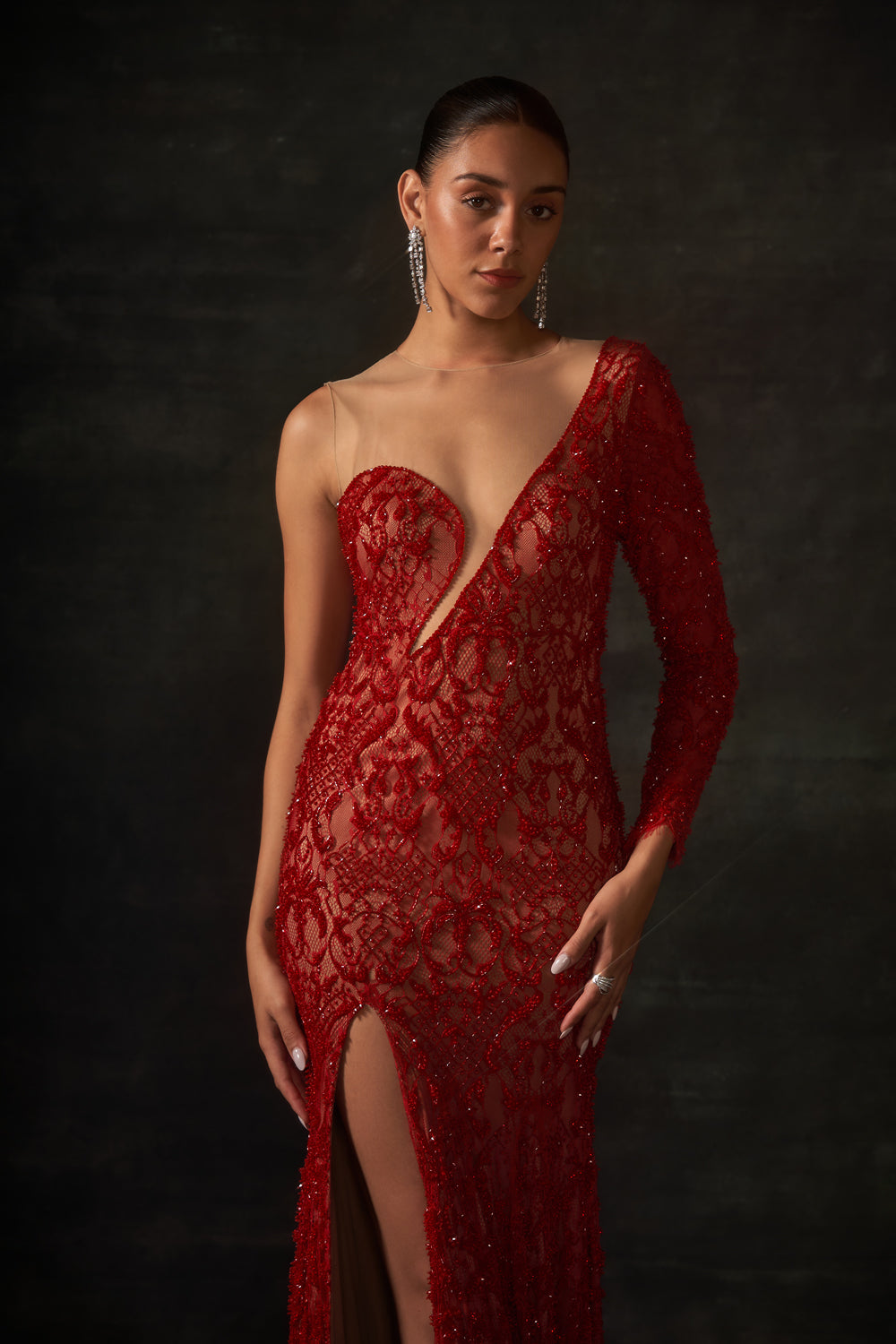 Red One Shoulder Gown