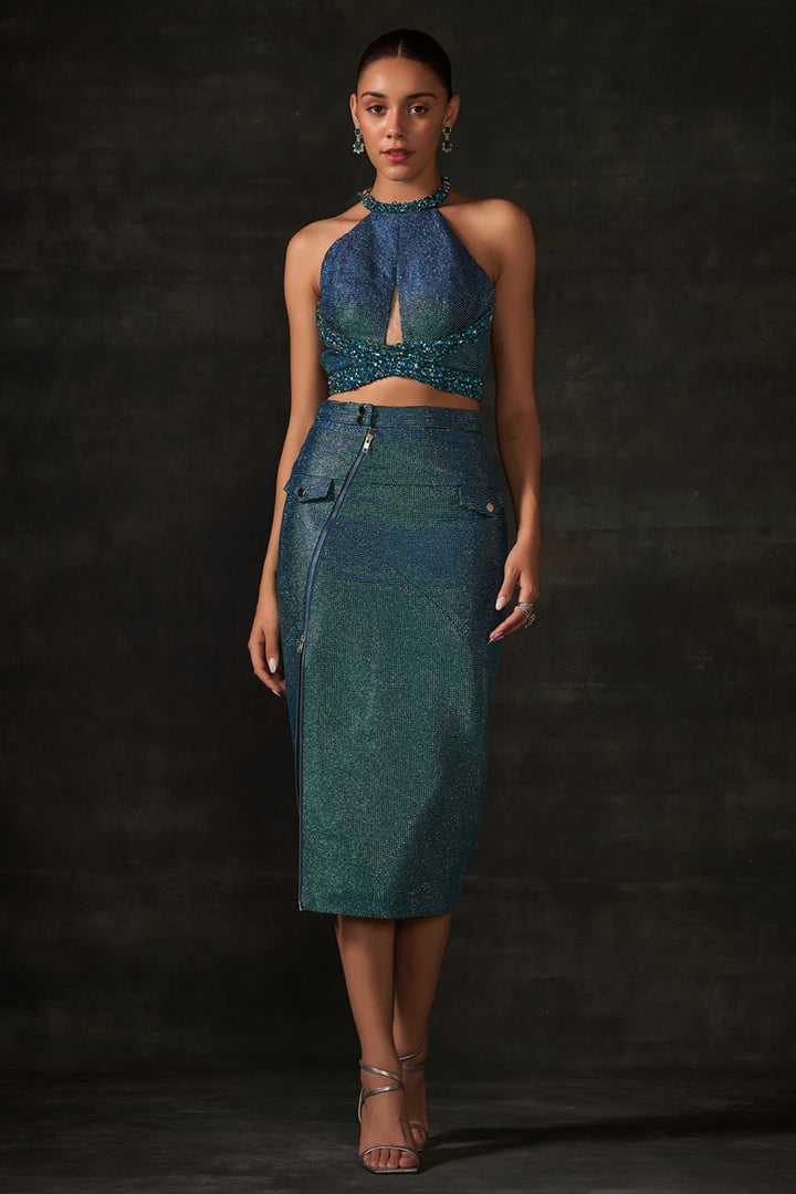 Peacock Blue Halter Neck Co-ord Set