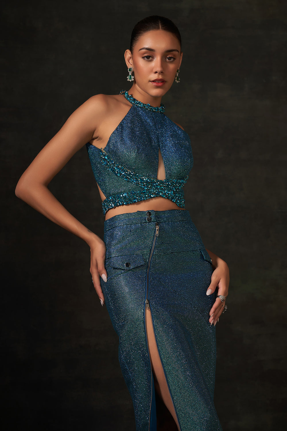 Peacock Blue Halter Neck Co-ord Set