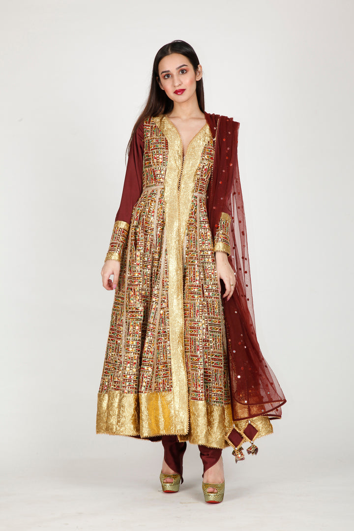 Brown Gota Patti Anarkali Set