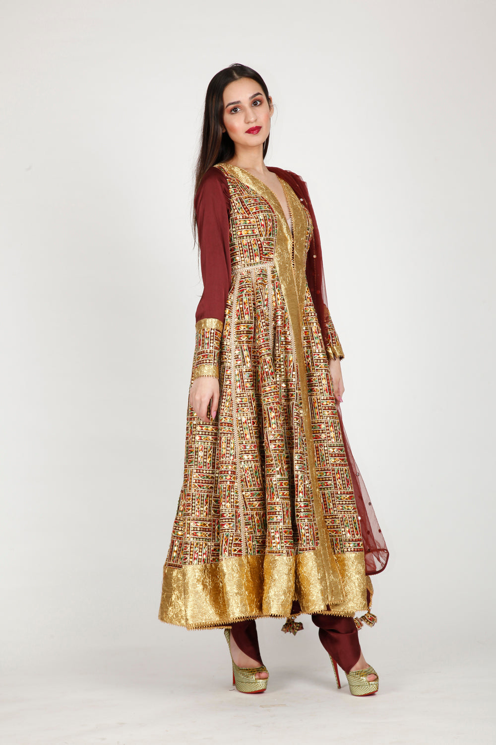 Brown Gota Patti Anarkali Set