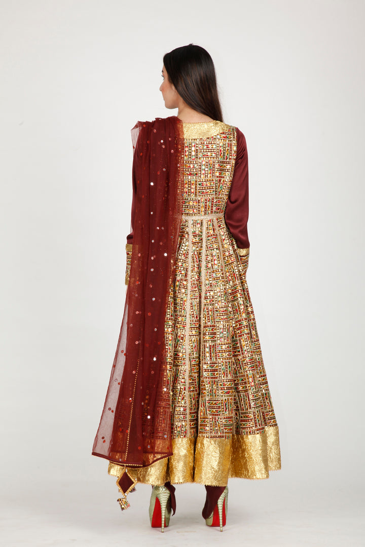 Brown Gota Patti Anarkali Set