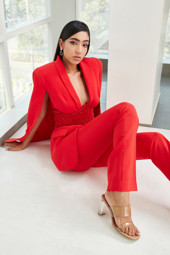 Red Cape Blazer Suit