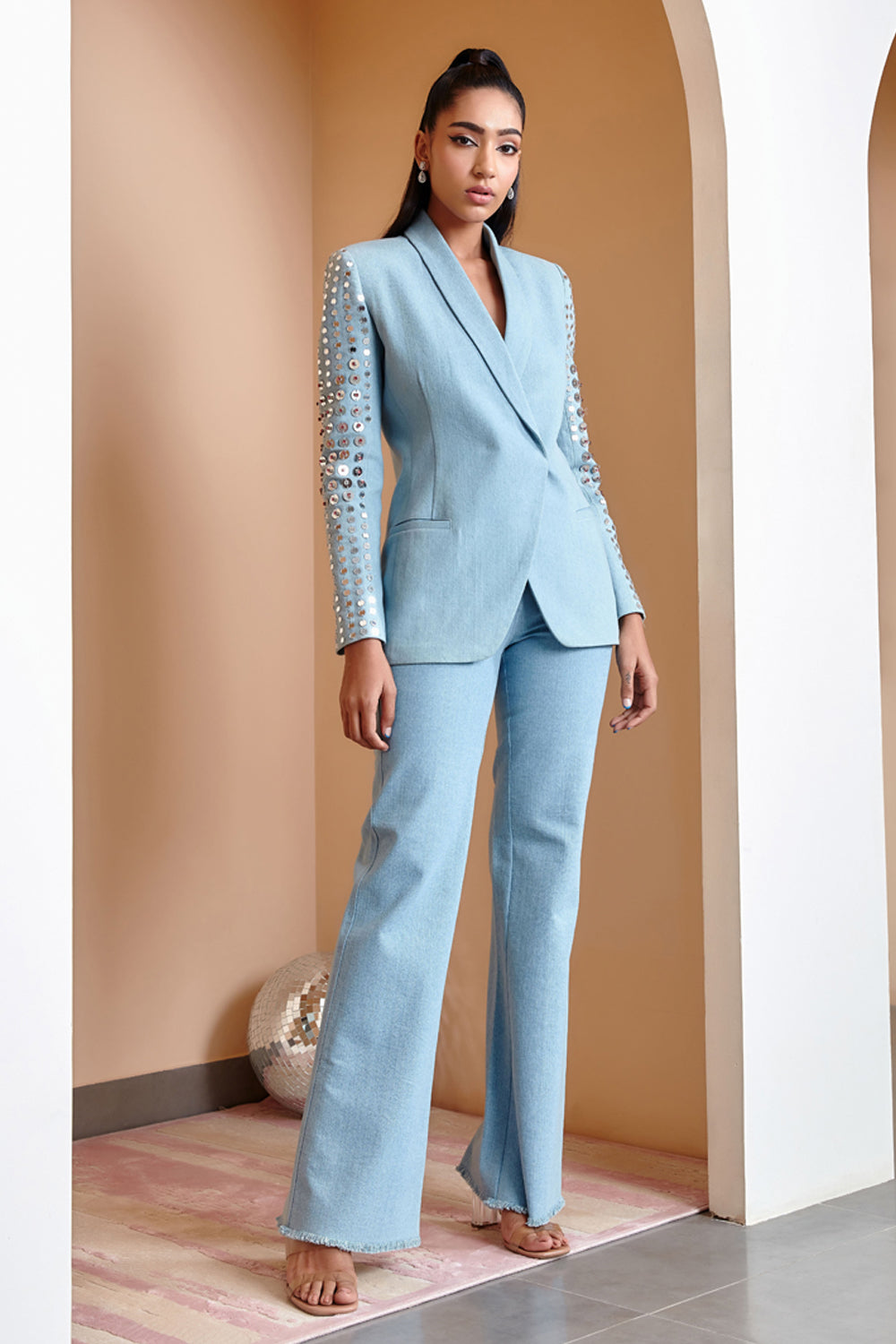 Light Wash Denim Blazer Suit