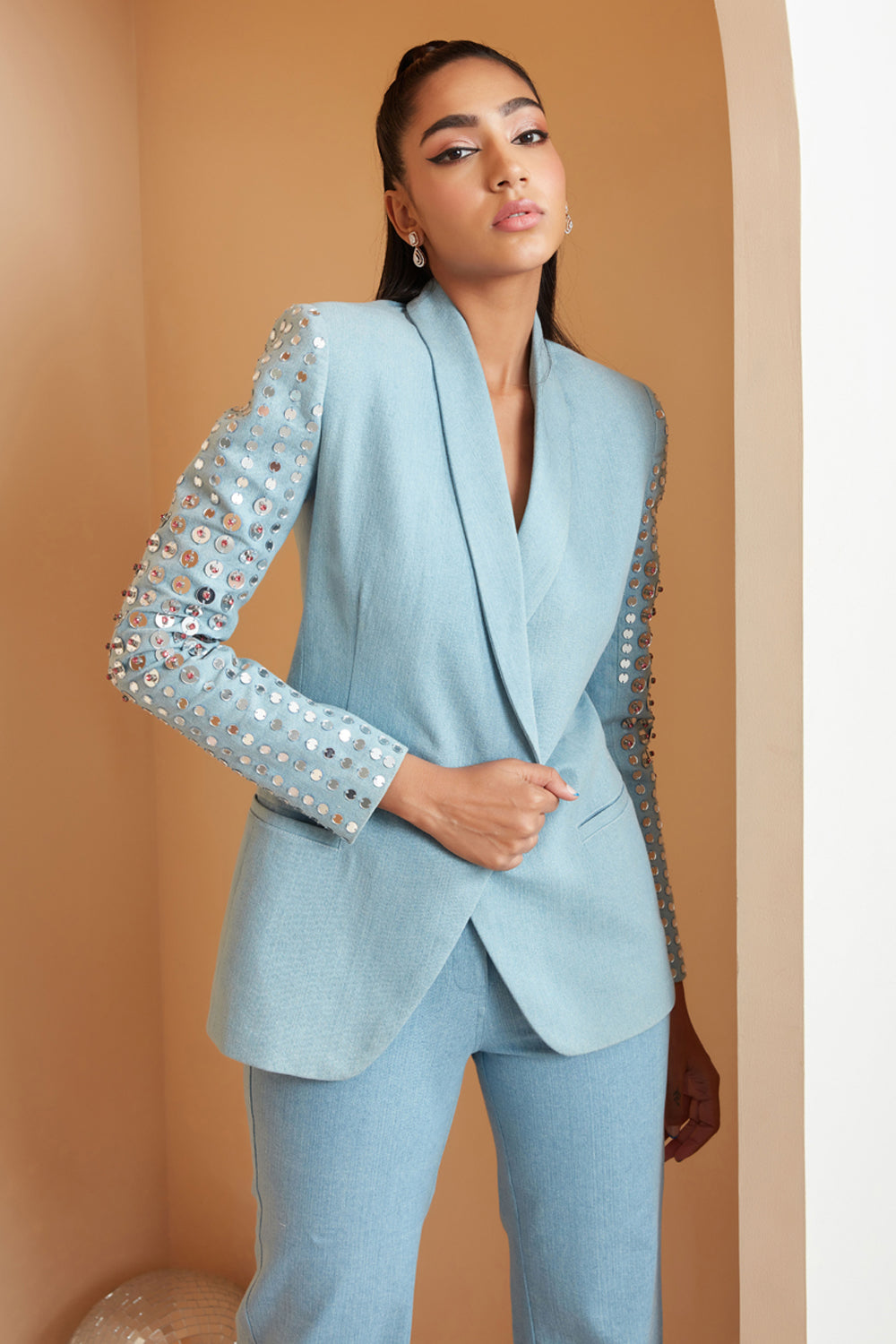 Light Wash Denim Blazer Suit